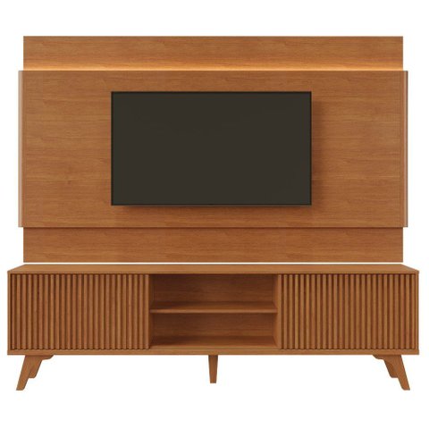 Painel Aros com LED e Rack Gaia 220cm para TV 65" 2 Portas:Naturalle