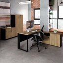 Ver imagem 1 de Conjunto para Escritório com Mesa Diretor em L, 1 Armário Alto e 1 Baixo Espresso Móveis Macadâmia Preto Marrom