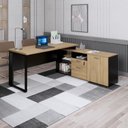 Ver imagem 6 de Conjunto para Escritório com Mesa Diretor em L, 1 Armário Alto e 1 Baixo Espresso Móveis Macadâmia Preto Marrom