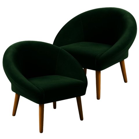 Kit 2 Poltronas Macia para Sala de Estar Tecido Veludo Elegante Pés de Madeira Resistente