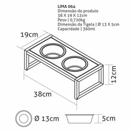 Comedouro Elevado Duplo Cão Porte P Branco - 2