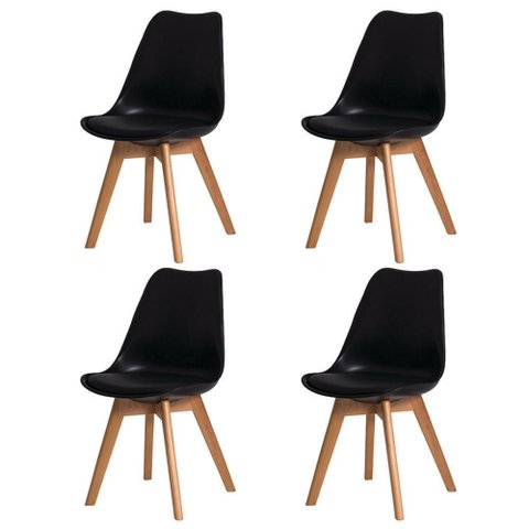 Kit 4 Cadeiras para Mesa de Jantar Cozinha Sala Escrivaninha Saarinen Leda Eiffel Base Madeira