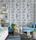 Ver imagem 2 de Papel De Parede Para Sala Quarto De Estudos Cinza E Detalhes Preto