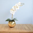 Ver imagem 5 de Arranjo de Orquídea Artificial Branca No Vaso Dourado Médio | Linha Permanente Formosinha