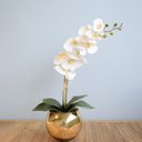 Ver imagem 1 de Arranjo de Orquídea Artificial Branca No Vaso Dourado Médio | Linha Permanente Formosinha