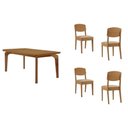 Ver imagem 1 de Conjunto: Mesa de Cozinha Londrina C/ Tampo Madeirado C/ Vidro Canto Curvo 120x80cm 4 Cadeiras