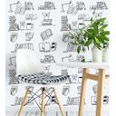 Ver imagem 4 de Papel De Parede Tematico Para Sala Quarto De Estudos Em Tons Cinza E Detalhes Preto