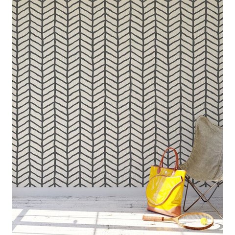 Papel De Parede Para Sala Quarto Modelo Campestre Cinza Com Detalhes Preto