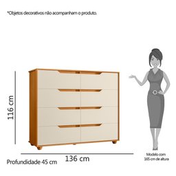 Cômoda Doble 8 Gavetas Cinamomo/off White - Móveis Albatroz - 5