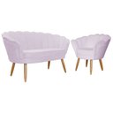 Ver imagem 1 de Kit Namoradeira + 1 Poltrona Decorativa Pétala Suede Rosê Pés Madeira Mz Decor