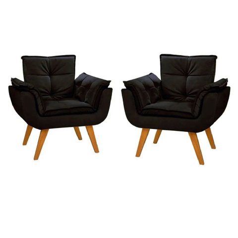 Kit 2 Poltronas Decorativas Opala Suede Preto