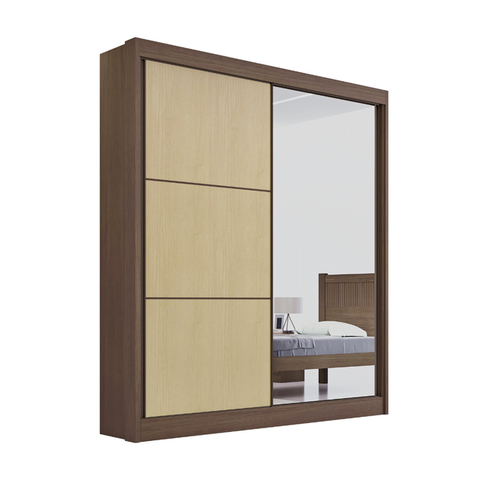 Guarda Roupa Mdf Atenas 2 Portas Espelho Castanho Linho
