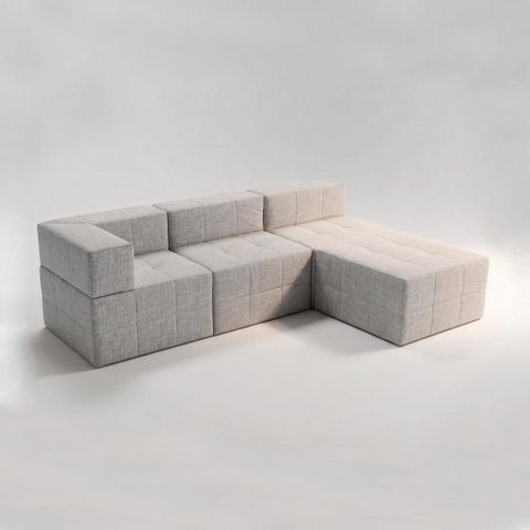 Sofá Modular Euro com Puff Bom Pastor Linho Cinza