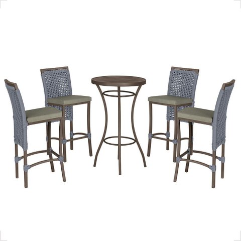 Mesa Bistrô e 4 Banquetas Roma Marrom Corda Náutica Estofado 8 Trama Original