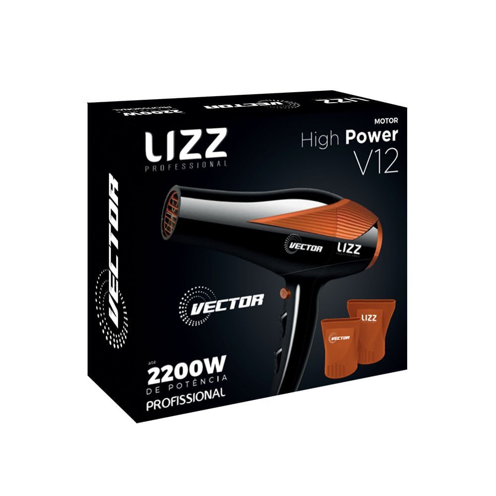 Secador Vector AC V12 - Lizz Secador LIZZ Profissional Vector Preto e Laranja- 2200W (127V) - 3