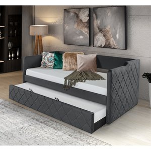 Bicama Dubai de Madeira Vintage Revestimento Veludo Pavia Cinza