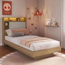 Ver imagem 1 de Cama de Solteiro com LED 1 Porta e Nichos para Colchão 78 88x188cm Mel Arenas Multimóveis