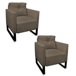 Kit 2 Poltronas Luisa Suede Marrom Rato Base Industrial Metálica Preto - D'Rossi - 1