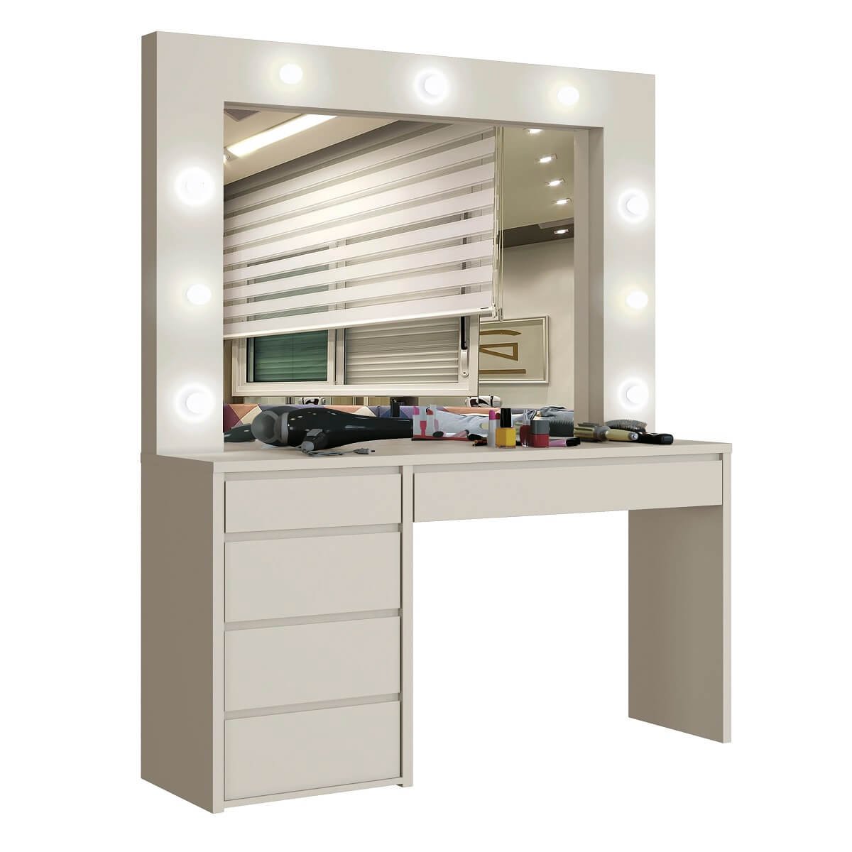 Camarim Berlim 5 gavetas com espelho Mavaular:Off White