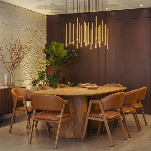 Conjunto Mesa Sala Jantar 6 Cadeiras Corino Caramelo Savana Madeira MDF Organica Oval
