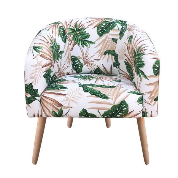 Poltrona Stella Estampado Folhas D66 com Corino Pés Palito Natural D'Rossi - Cinza - 2