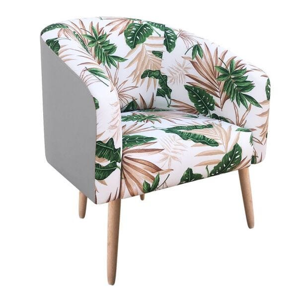 Poltrona Stella Estampado Folhas D66 com Corino Pés Palito Natural D'Rossi - Cinza - 1