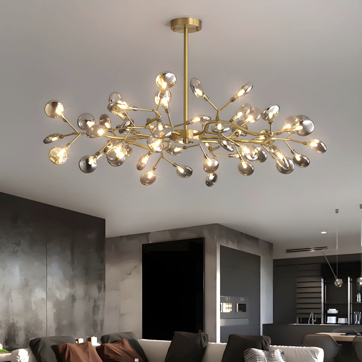 Ver imagem 3 de Lustre Teto 110cm Ramos de Árvore 54 Leds Luminária Metal Dourado Gimpo Ra-54-gold-ash