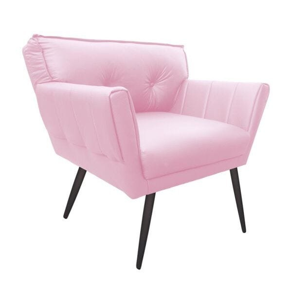 Kit 2 Poltronas Anitta Corino Pés Palito de Ferro D'Rossi - Rosa Bebê - 3