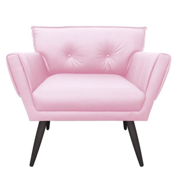 Kit 2 Poltronas Anitta Corino Pés Palito de Ferro D'Rossi - Rosa Bebê - 2