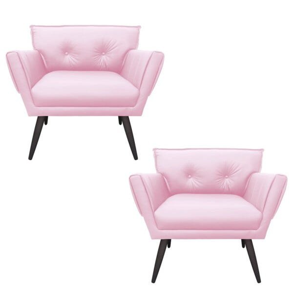 Kit 2 Poltronas Anitta Corino Pés Palito de Ferro D'Rossi - Rosa Bebê - 1