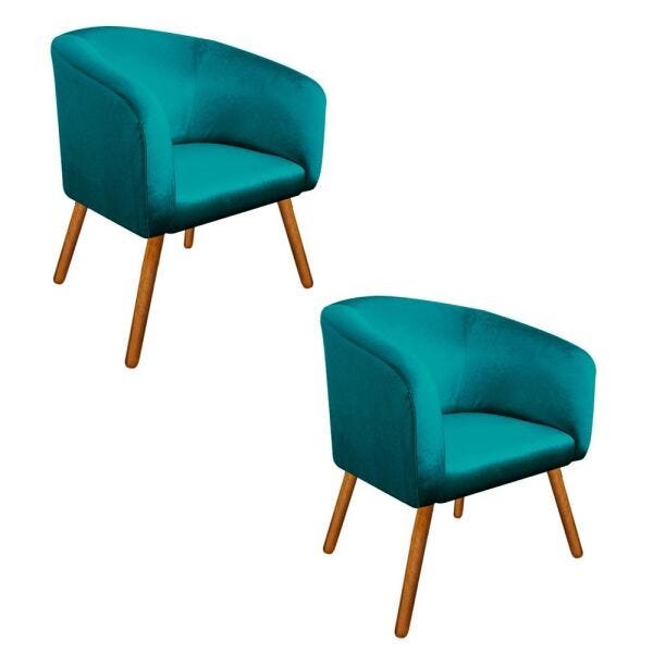 Kit 2 Poltronas Stella Acetinado Azul Pés Palito Castanho D'Rossi - 1