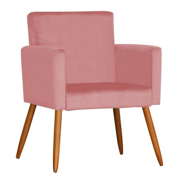 Poltrona Larissa Suede Rose Pés Palito de Madeira- D'Rossi - 1