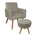 Ver imagem 1 de Kit 01 Poltrona com 01 Puff Larissa Suede Pés Palito de Madeira D' Rossi - Marrom Rato