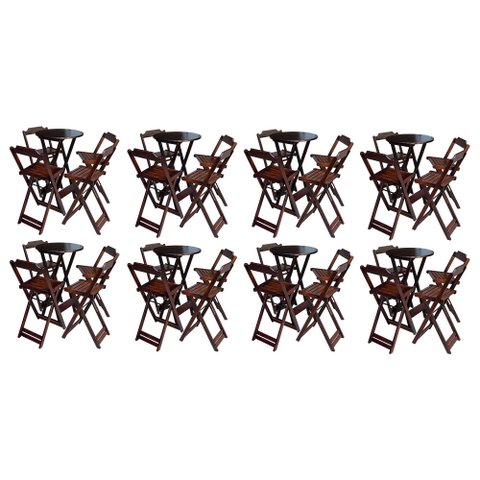 Kit 8 Jogos de Mesa Bistrô de Madeira com 4 Cadeiras Dobrável Ideal para Bar e Restaurante Imbuia