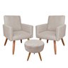 Kit 2 Poltronas com 1 Puff Larissa Suede Bege Pés Palito de Madeira D' Rossi - 1