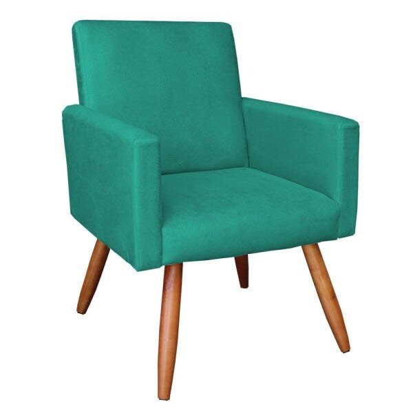 Kit 2 Poltronas com 1 Puff Larissa Suede Pés Palito de Madeira D' Rossi - Verde Turquesa - 3