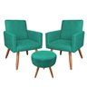 Kit 2 Poltronas com 1 Puff Larissa Suede Pés Palito de Madeira D' Rossi - Verde Turquesa - 1