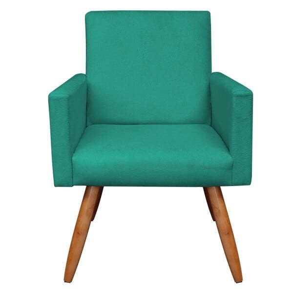 Kit 2 Poltronas com 1 Puff Larissa Suede Pés Palito de Madeira D' Rossi - Verde Turquesa - 2