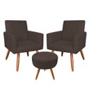 Ver imagem 1 de Kit 2 Poltronas com 1 Puff Larissa Suede Pés Palito de Madeira D' Rossi - Marrom