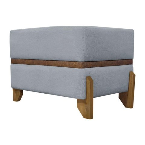 Puff Recamier Kodama para Cama de Solteiro 50cm Bouclé Pé Castanho - Cinza Bouclé