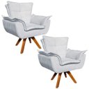 Ver imagem 1 de Kit 2 Poltronas Giratória Opala Suede Base Madeira - Cinza