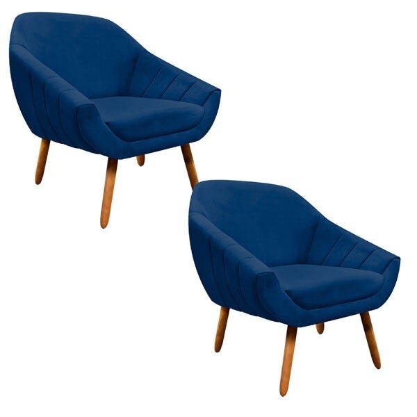 Kit 2 Poltronas Giovana Suede Pés Palito Castanho D'Rossi - Azul Marinho - 1