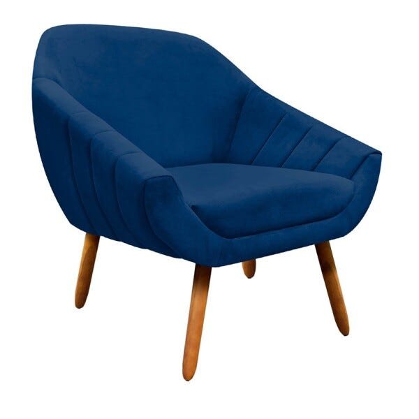 Kit 2 Poltronas Giovana Suede Pés Palito Castanho D'Rossi - Azul Marinho - 3