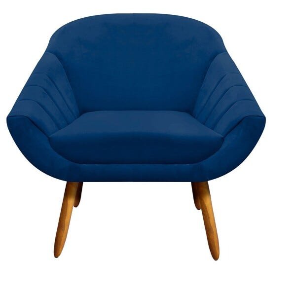 Kit 2 Poltronas Giovana Suede Pés Palito Castanho D'Rossi - Azul Marinho - 2