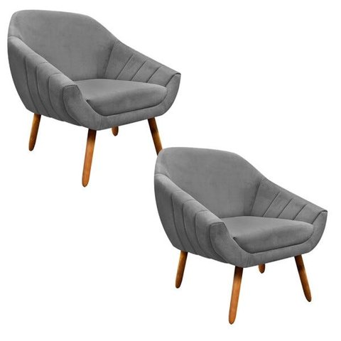 Kit 2 Poltronas Giovana Suede Pés Palito Castanho D'Rossi - Grafite