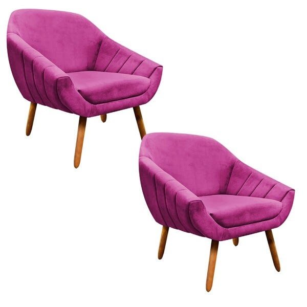 Kit 2 Poltronas Giovana Suede Pés Palito Castanho D'Rossi - Pink - 1