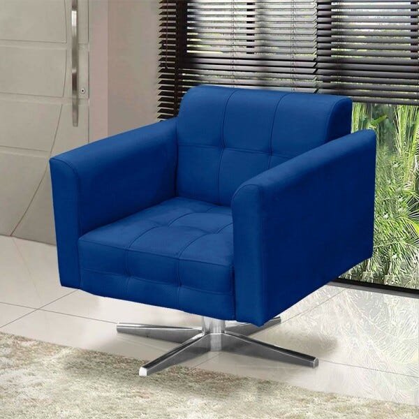 Kit 2 Poltronas Giratória Elisa Suede Azul Royal Base Estrela Cromado D'Rossi - 4