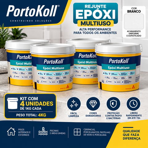 Kit 4 Rejunte Multiuso Epóxi Branco Porto Koll 1kg