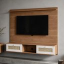 Ver imagem 3 de Painel para TV 72 pol com Bancada Suspensa 160m 2 Portas 3D Tessaro A05 Cinamomo Off White - Lyam