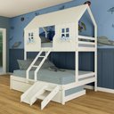 Ver imagem 1 de Treliche Casal/ Solteiro Casinha Encantada com Kit Escada/ Escorregador Madeira Maciça Branco